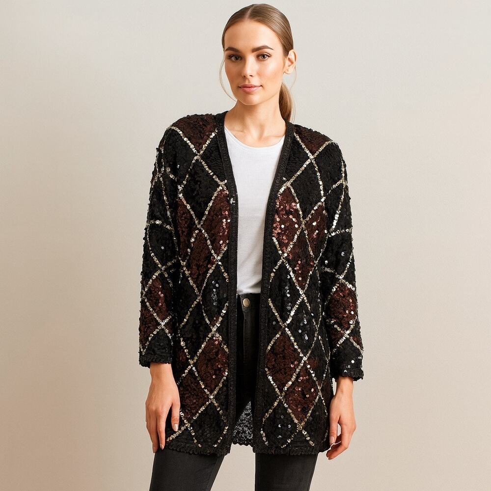 Vintage 1990s Givenchy En Plus Sequin Open Front Jacket Cardigan 14